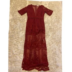 Burgundy Lace Maxi Romper Size M